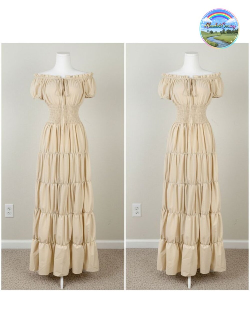 Renaissance Peasant Maxi Dress Off Shoulder Medieval Costume Cosplay